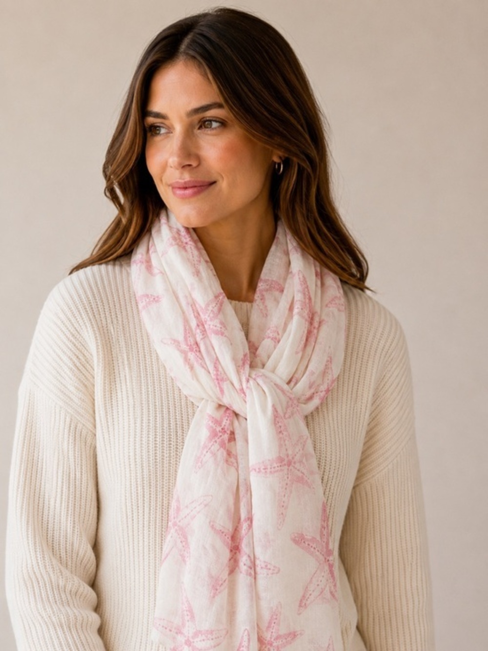 White Pink Starfish Scarf by Indigo Soul